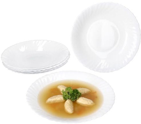 MamboCat Set di 6 piatti fondi Arkona I 320 ml, Ø 21,8 cm, piatti da pasta, in vetro di opale bianco profondo con fine rilievo per colazione, pranzo o pane da sera