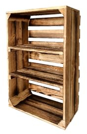 Neue Obstkisten mit Mittelbrett Holzkisten Weinkisten Apfelkisten Regal Kommode Geflammte 60x40x20cm
