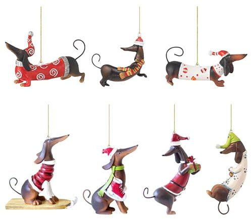 7 Stück Dackel Deko Weihnachtsbaumschmuck, 2D Dackel Ornament Aus Acryl, Christbaumschmuck, Schlüsselanhänger Für Autozubehör, Autoinnenraum, Zuhause, Feiertagsparty, Wand