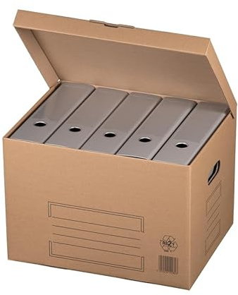 10 Stück Archivkarton mit Klappdeckel Aufbewahrungsbox aktenordner mit Tragegriffen. Archivboxen Aktenkarton für je 5 große A4 Aktenordner. Aufbewahrung mit Deckel. Aktenablage Archivbox.