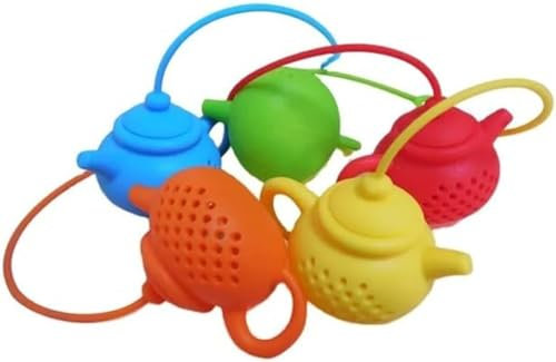 Lot de 7 infuseurs à thé en forme de théière mignonnes de couleurs rouge, blanc, vert, marron, jaune, orange et bleu. Design original et amusant. Sensation de touché agréable.