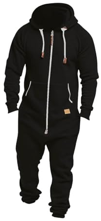 YOSUWOAI Herren Jumpsuit Pyjama Kuschelig Lustig Lang Freizeitanzug Winter Warm Plüsch Overall Trainingsanzug mit Reißverschluss Teddy Fleece Einteiler Onesie Schlafoverall mit Kapuze