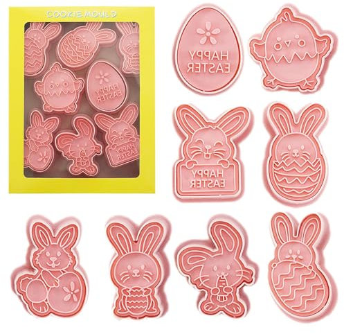 Stampini per biscotti pasquali, 8 pezzi, stampini pasquali, coniglietti pasquali, formine pasquali 3D, stampini pasquali, stampini pasquali, con, de lepre, pulcini, di Pasqua, regalo