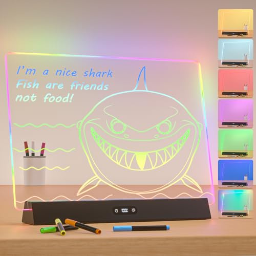 Lavagna per appunti a LED con colori, in acrilico ricaricabile, con 9 modalità di luce, 35 x 25 cm, per disegni di messaggi, ideale per casa, camera da letto, regalo, con 7 pennarelli neri