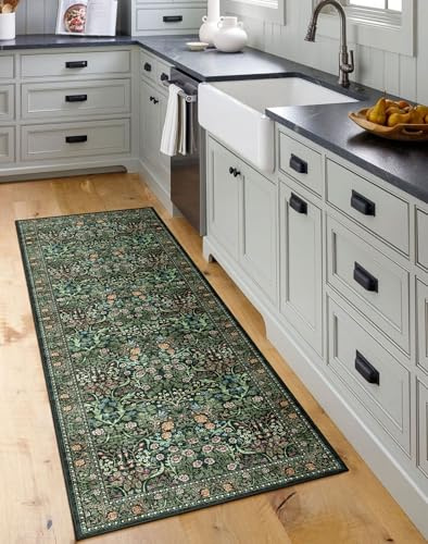 Othilic Non Slip Washable Kitchen Runner Rug - 2x6 Dark Green Hallway Runner Rugs Soft Boho Runners for Hallways Vintage Botanical Bohemian Laundry Room Rug Floor Carpet for Bedroom Entryway Bathroom | Washable Hallway Runner Rugs Soft Boho Runners for Hallways Vintage Moody Laundry Room Rug Floor Carpet for Bedroom Entryway