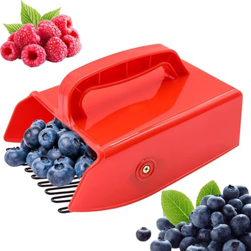 22 x 14 x 7.5cm Berry Picker Comb, Handheld Blueberry Rake Scoop, Plastic & Metal Blackberry Harvester, Fruit Harvesting with Ergonomic Handle, Berries Picking Basket, Garden Outdoor Tool (Red)