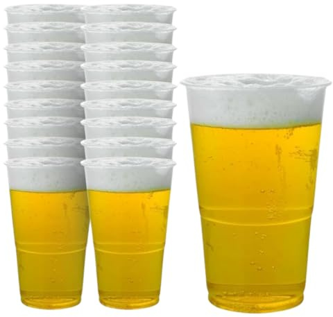 STL Clear Plastic Pint Cups Disposable Beer Glasses Tumblers, Sturdy & Crack-Resistant, Perfect Beer Cups for Parties, BBQs, Events & Festivals (50, Full Pint)