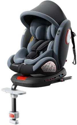Seggiolino auto a rotazione libera, poggiatesta regolabile per bambini piccoli e neonati con poggiapiedi (grigio)