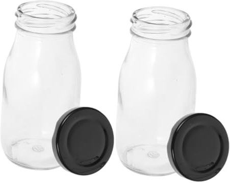 MUCKLILY Botellas de Vidrio para Leche Reutilizables 200 Ml con Tapa a Prueba de Fugas para Yogur Zumos y Bebidas 2 Piezas Diseño Elegante y