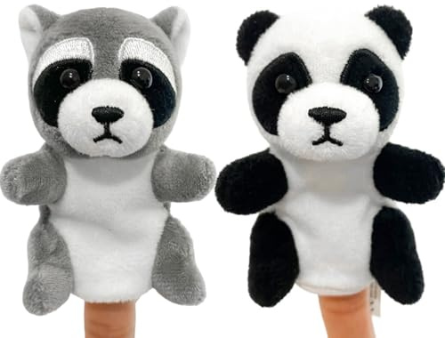 HABNI 2 Pcs Fingerpuppen Finger Puppen Set Pandas Und Waschbären Finger Plüschtier Kinder Kleine Tier Fingerspielzeug Für Ostern Geburtstag Weihnachten Party Geschenke