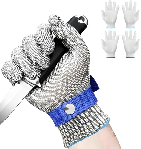 xutong Kettenhandschuh aus Edelstahl für Küche, XXL, mit 4 Baumwolthandschuhen