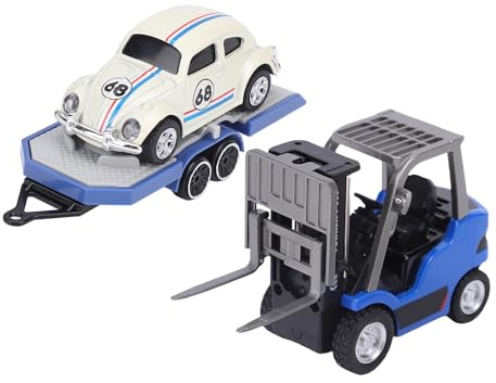 Keenso Set Rimorchio per Carrello Elevatore RC, Carrello Elevatore Telecomandato in Scala 1/64 2.4Ghz Mini Lega RC Veicolo da Costruzione Giocattolo con Rimorchio, Luci, Suono per Bambini (blu scuro)
