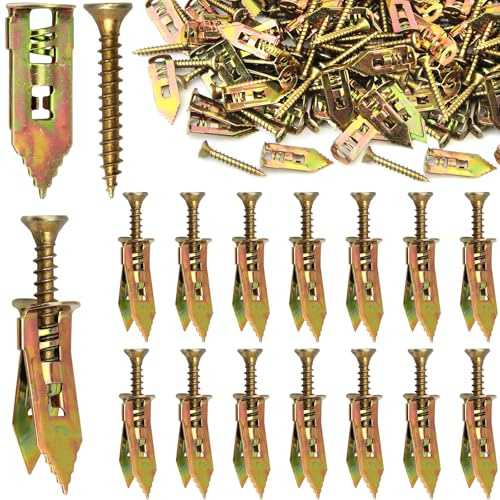 Lunhoo 100 Stück Hohlraumdübel Set, Trockenbaudübel, Rigipsdübel, Karbonstahl Selbstbohrende Gipskartondübel Kippdübel, Spreizdübel und Befestigungen, (50 Schrauben und 50 Dübel)