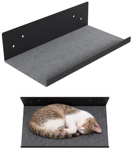 QLS Katzenwandregal 50 x 27 cm Metall mit Filz Wandmontage Schwarz | Metallkonstruktion mit Filzauflage inklusive Montageset für Katzen bis 15 kg platzsparend zur Erweiterung von Kletterwänden