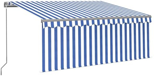 LKJephalotrop Tenda da sole retrattile manuale con braccio articolato, 3,5 x 2,5 m, blu e bianco, tenda da sole per terrazza e balcone, protezione dagli sguardi indiscreti, con manovella e telaio in