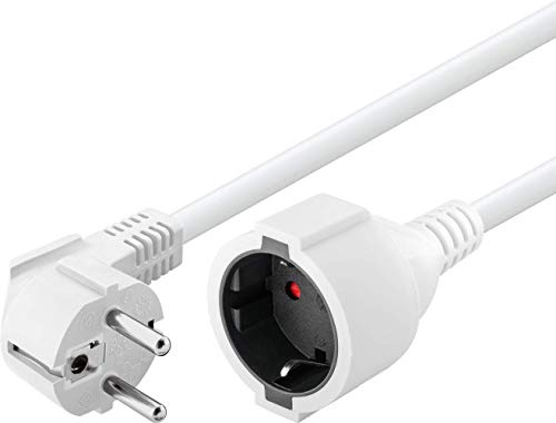 Goobay 93089 Gewinkeltes Strom Verlängerungskabel / Schutzkontakt Stecker 250V Schutzkontakt 10 Meter Stromkabel Verlängerung für Innenbereich / Weiß / 10m