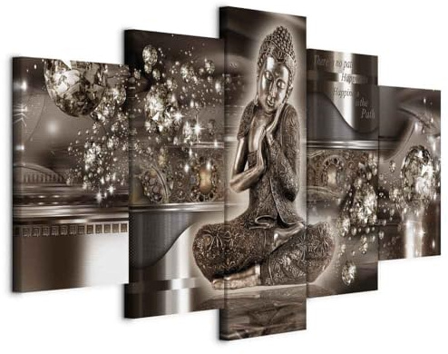 Cuadros B&D XXL - Leinwandbild Buddha, 100x50 cm, 5-teilig, Schlafzimmer | Hochwertige Leinwand, sofort aufhängbar, ideal fürs Wohn- oder Schlafzimmer, wasserfest und lichtecht, langlebig, stilvoll