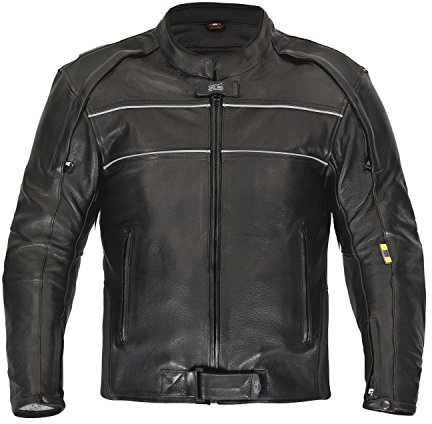 XLS Motorradjacke Herren, Motorrad Lederjacke in Retro-Look, Echtleder, Bikerjacke, schwarz, Chopper Jacke (XXL)