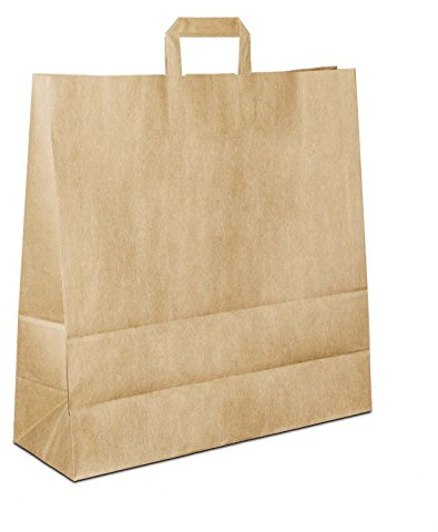 Papiertüten Braun mit Flach-Henkel I 200 Stk. 40+16x45cm I Papiertragetasche für Einzelhandel, Hochzeit, Geburtstag, TO-GO I Geschenktüten aus Kraftpapier I HUTNER