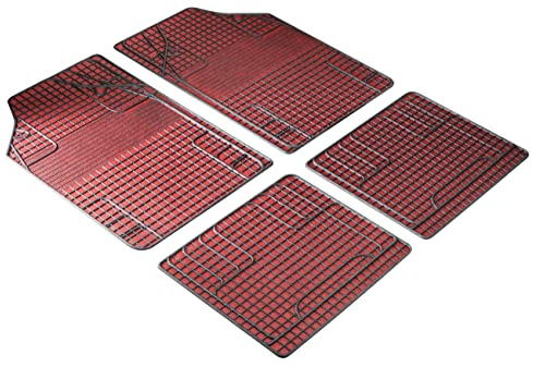 WALSER Universal Auto-Gummimatten-Set, Automatten 4-teilig zuschneidbar, Universal Fußraummatte Auto, PKW-Fußraummatten rot/schwarz
