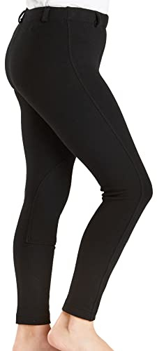Harry Hall Farnell Horse Riding Jodhpurs for Kids - Girls Boys Equestrian Leggings Childrens Comfortable Tights - Elastic Waist Band Easy Pull-On - Black, Size 7-8 Years
