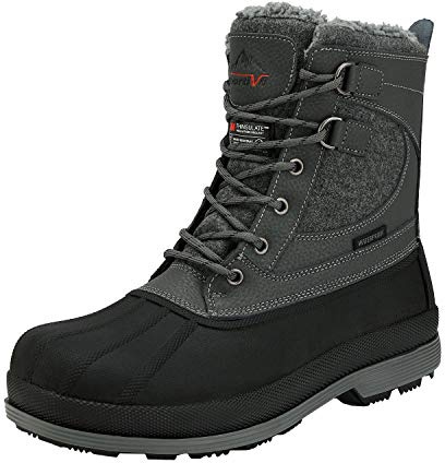 NORTIV 8 Bottes de Neige pour Hommes Imperméables Botte Hiver Chaudes Légère Antiderapante et Durable,Size 47,Gris Noir,Avenue