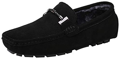 Jamron Herr Eleganta Spänne Loafers Komfort Mocka Ridskor Snygga Mockasin Tofflor Svart Plysch SN19020-2 EU45.5