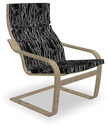 ABAKUHAUS Schwarz und weiß Poäng Sessel Polster, Iris-Blumen-Natur, Sitzkissen mit Stuhlkissen mit Hakenschlaufe und Reißverschluss, Schwarz Weiß