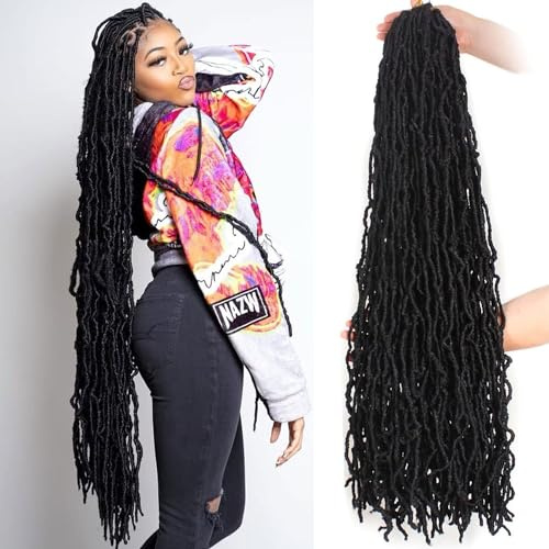 Xtrend 7 Packungen 36 Zoll natürliche schwarze weiche Nu Faux Locs Häkeln Zöpfe Haar Synthetische weiche Dreads Flechten Haar Mode Göttin Wavy Hair Extensions 12 Stränge/Packung