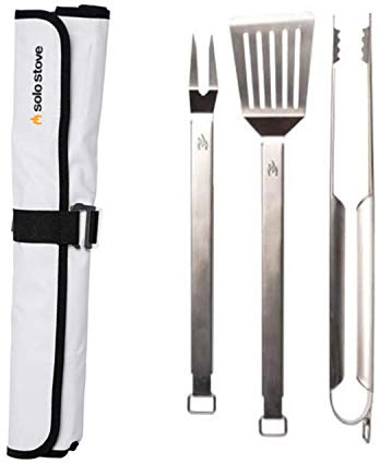 Solo Stove Heavy Duty Grill Tools 304 Stainless Steel BBQ Set Includes Spatula Tongs and Meat Fork Great Accessories for Outdoor Barbecue Grills Flip Spear and Turn Includes Heavy Duty Carry Case