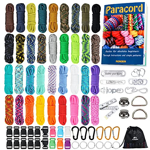 MONOBIN Paracord, 550 Paracord-Kombi-Set - multifunktionale Paracord-Seile und komplettes Zubehör für Paracord-Armbänder, Schlüsselbänder, Hundehalsbänder (36 Colors-B)