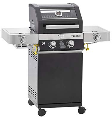 RÖSLE VIDERO G2-S Vario+ - Barbacoa de gas en color negro, 30 mbar, con 2 quemadores de acero inoxidable, zona de preparación adicional y quemador en el lateral, acero con recubrimiento de polvo