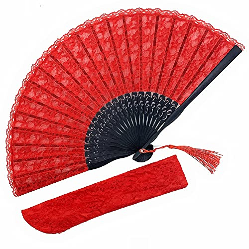 Eastern Wind Handfächer aus roter Spitze für Frauen, Hochzeits-Fans.