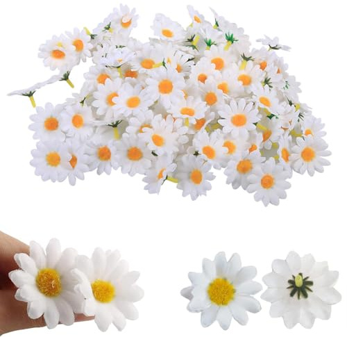 Belvanr 200 Stück Weiße Künstliche Gänseblümchen Deko, Wiederverwendbar Künstliche Blumen Realistische Farben, Klein Daisy Deko Künstliche Blumen Daisy,für Hochzeit, Heimwerken, Kranz, DIY
