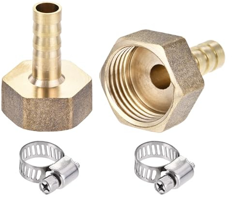 sourcing map Lot de 2 adaptateurs de raccord de tuyau cannelé en laiton 8 mm x 3/8BSP femelle droite avec collier de serrage de 6 à 12 mm