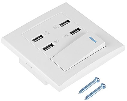 Prise murale USB 4 ports 220-250V | Prise d'alimentation murale avec 4 ports USB. Tension 220-250V. Pour maison et bureau.