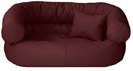 Juelle Hundebett aus Kunstleder, Kissen für mittelgroße Hunde Abziehbar, flauschiges Hundesofa, Bett Hundesessel Fergus S-XXL (80x65 cm, Bordeaux)