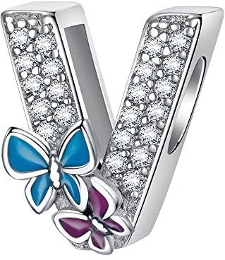 LNQOBU Buchstabe Charm 925 Sterling-Silber Alphabet Charms Anhänger Intarsien Schmetterling Bead für Europäischen Armband und Halskette