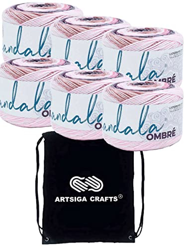 Lion Brand Yarn Lion Brand Mandala Ombre Felicity 551-213 (6 Knäuel – gleiche Farbmenge) Kammgarn, Medium #4, Acrylgarn zum Häkeln und Stricken, Bündel mit 1 Artsiga Craft-Projekttasche, 6-Pack