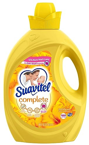 Suavitel Komplett flytande tygbalsam, tvätttygmjukgörare med tygskyddsteknik, morgonsol, 2957 ml, tillräckligt med vätska för 100 små belastningar