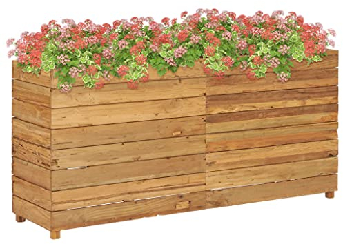 FIRBNUS Pflanzkübel 150x40x72 cm Recyceltes Teakholz und Stahl Holz-Hochbeet Stilvolle Ergänzung zu Ihrem Wohnzimmer Garten Balkon oder Ihrer Terrasse Blumenkasten Mit Stahlgestell