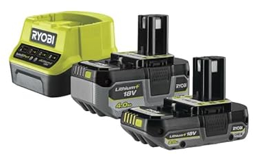 RYOBI Starterset RC18120-242X, 1 x Lithium+ Akku 18 V – 4,0 Ah, 1 x Kompakt-Lithium-Akku + 18 V 2,0 Ah und 1 x Ladegerät 2,0 A
