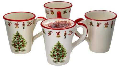 MamboCat Maestro Natale 4er Set Kaffeebecher I 340ml, Höhe 12cm I italienische Keramik-Becher mit Henkel für 4 Personen I Tassen mit Weihnachtsdekor für Glühwein, Kakao, Cappuccino & Co