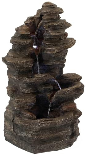 Cascading Electric Powered 4-Tier Rock Water Fountain with LED Lights 24 for Indoor and Outdoor Use