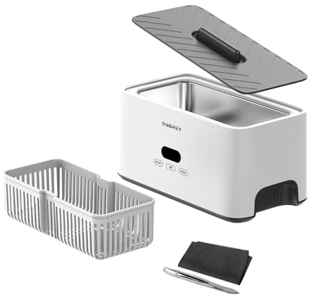 SWAREY Ultrasonic Cleaner 1000ML Ultrasonic Jewellery Cleaner 45KHz Professional Sonic Cleaner with 5 Digital Timer and Degassing Function for Jewelry Eyeglasses Watches Dentures All Dental Appliances