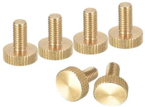 sourcing map Rändelschrauben, M5 x 10 mm, 6 Stück, flacher gerändelter Kopf, Vollgewinde, Messing-Rändelschrauben, Griffknöpfe, Befestigungen