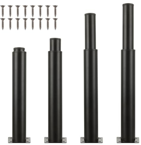 AHAQU 4PCS Adjustable Furniture Legs, 25-42cm/10-16.5 Inch Stainless Steel Sofa Legs Kitchen Feet with Screws, Heavy Duty Cabinet Legs for Cupboard, Nightstand- Black