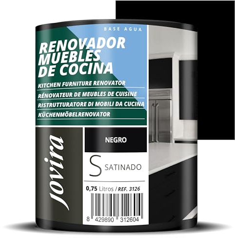 JOVIRA PINTURAS Pintura Renovadora para Muebles de Cocina, acabado satinado al agua. Especial para renovar muebles de cocina, puertas, baños, etc. (750 Mililitros, Negro) K-31