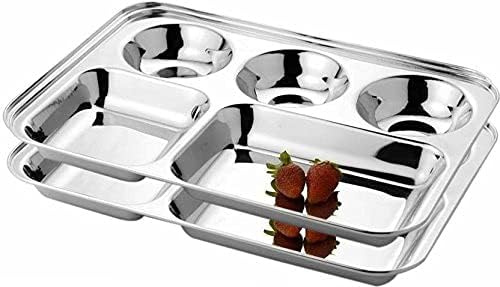 PR INTERNATIONAL Bhojan Thali Juego de 2 platos de acero inoxidable 5 en 1