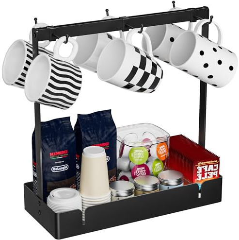 ZDDLOINP Coffee Mug Holder Mug Tree Holder Rack with Movable Hooks, Aluminum Alloy Holds 6 Mugs for Countertop